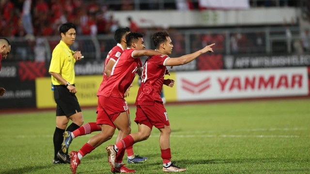 Selebrasi pemain Timnas Indonesia saat berlaga melawan Brunei di Stadion KLFA, Kuala Lumpur, dalam lanjutan Piala AFF 2022, Senin (26/12/2022). Foto: PSSI