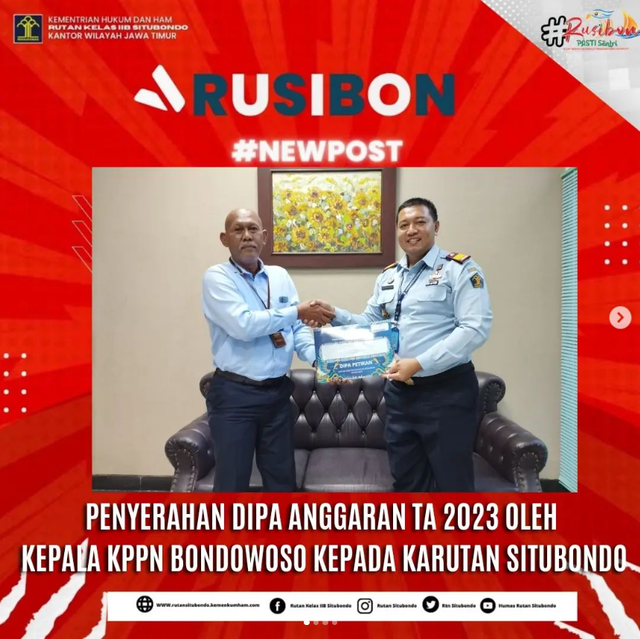 Bertempat di KPPN Bondowoso, Karutan Situbondo Terima Penyerahan DIPA TA 2023