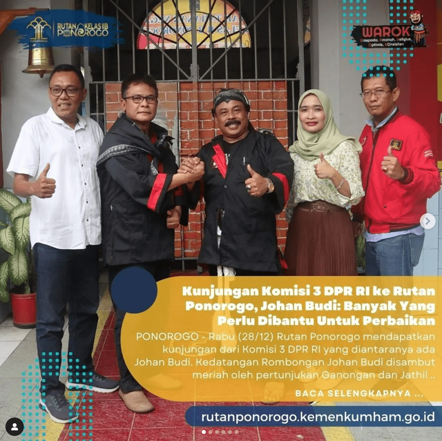 Kunjungan Komisi 3 DPR RI ke Rutan Ponorogo, Johan Budi. Foto: instagram @rutanponorogo