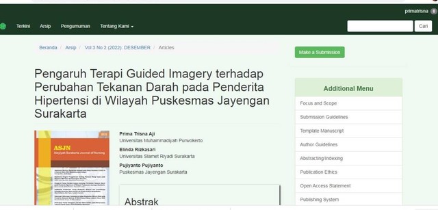 Hasil penelitian terapi Quided Imagery efektif menurunkan tekanan darah pada pasien Hipertensi/Foto : Jurnal Universitas Aisyiyah Surakarta