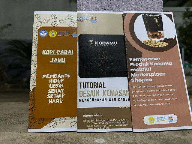 Gambar brosur cara pembuatan produk, cara pemasaran lewat shopee dan tutorial design melalui canva (04/01/2023). Sumer: Galeri Foto Penulis
