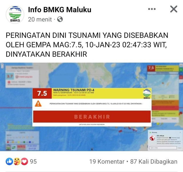 Tangkapan layar facebook Info BMKG Maluku