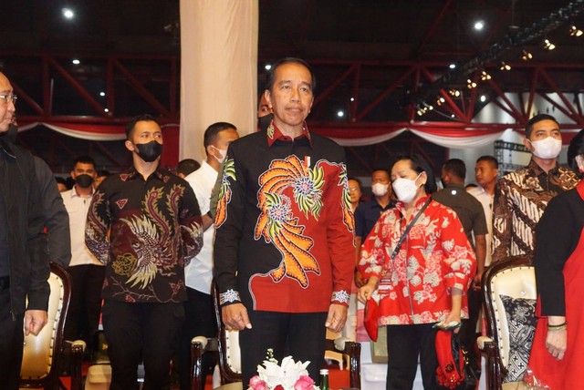 Presiden Joko Widodo menghadiri HUT ke-50 PDIP di JIExpo Kemayoran, Jakarta, Selasa (10/1/2023). Foto: Iqbal Firdaus/kumparan