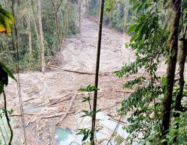 Luapan banjir bandang di aliran sungai di Desa Limbong, Kecamatan Kalumpang, Mamuju, yang membentuk waduk di bagian hulu. Foto: Istimewa