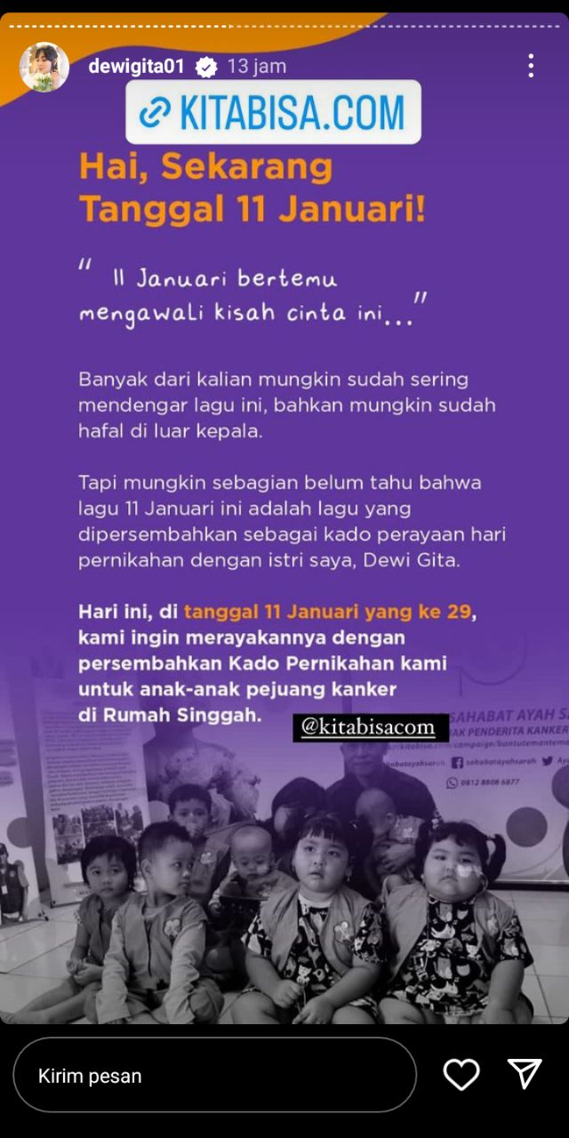Armand Maulana dan Dewi Giti ajak masyarakat donasi. Foto: Instagram/@dewigita01.
