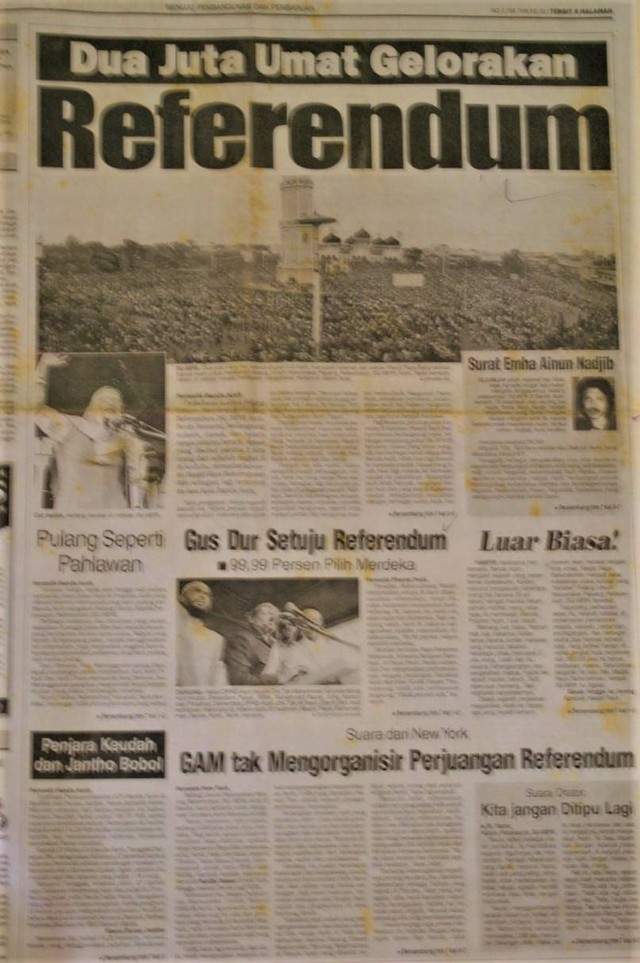 Kliping koran Serambi Indonesia, ada tulisan surat Cak Nun di bagian sudut kanan. Dok. Taufik Al Mubarak 