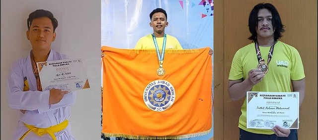 Mahasiswa Ilmu Hadis Universitas Ahmad Dahlan (UAD) raih 3 medali pada kejuaraan karate (Foto: Istimewa)