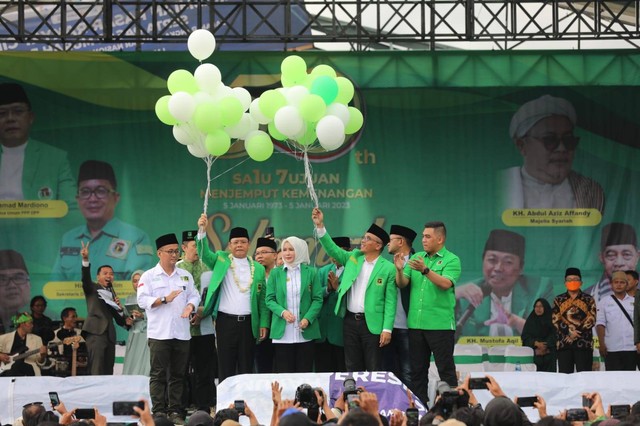 Plt. Ketua Umum PPP Muhamad Mardiono saat menghadiri Hari Lahir (Harlah) PPP ke-50 yang digelar di Tasikmalaya, Jawa Barat, Sabtu (21/01/2023). Foto: Dok. Istimewa