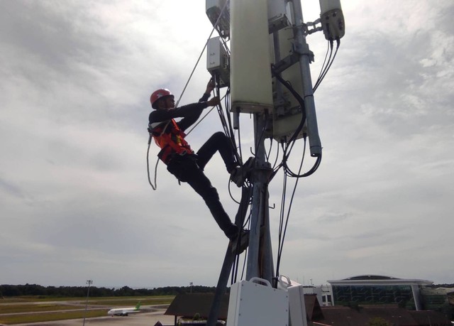 Ilustrasi teknisi melakukan pemeliharaan BTS XL Axiata di Kalimantan. Foto: XL Axiata