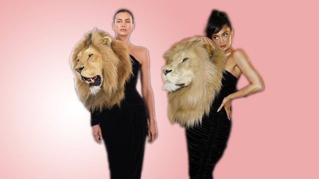 Kylie Jenner dan Irina Shayk pakai gaun berkepala singa.
 Foto: Instagram/@irinashayk@kyliejenner