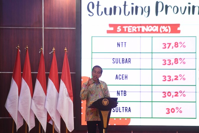Presiden Joko Widodo memberikan arahan pada pembukaan Rapat Kerja Nasional (Rakernas) Badan Kependudukan dan Keluarga Berencana Nasional (BKKBN) di Jakarta, Rabu (25/1/2023). Foto: Hafidz Mubarak A/Antara Foto