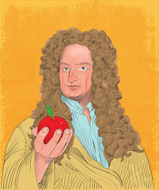 Ilustrasi Isaac Newton temukan teori gravitasi yang terinspirasi dari buah apel yang jatuh. Foto: Shutterstock