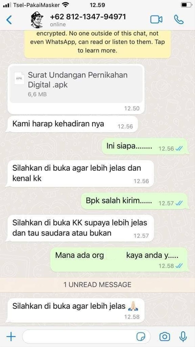 screenshot chat undangan nikah palsu pembobol m-banking. Foto: Dok. Istimewa