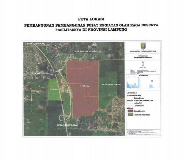 GOR Saburai dibongkar, Pemprov Lampung wacanakan pemindahan pusat olahraga di dekat exit tol Kota Baru. | Foto : Dok Pemprov Lampung