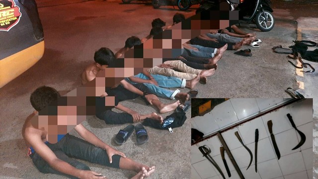 Geng terdiri atas 13 anak berumur belasan tahun di Kota Lhokseumawe, Aceh, ditangkap polisi. Foto: Polres Lhokseumawe