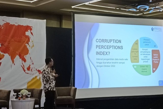 Manajer Departemen Riset TII Wawan Suyatmiko dalam Peluncuran Corruption Perceptions Index 2022, Jakarta Pusat, Selasa (31/1/2023). Foto: Hedi/kumparan