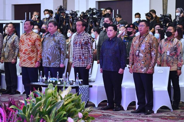 Presiden Jokowi menghadiri Mandiri Investment Forum di Fairmont Hotel, Jakarta, Rabu (1/2/2023).  Foto: Rusman/Biro Pers Sekretariat Presiden