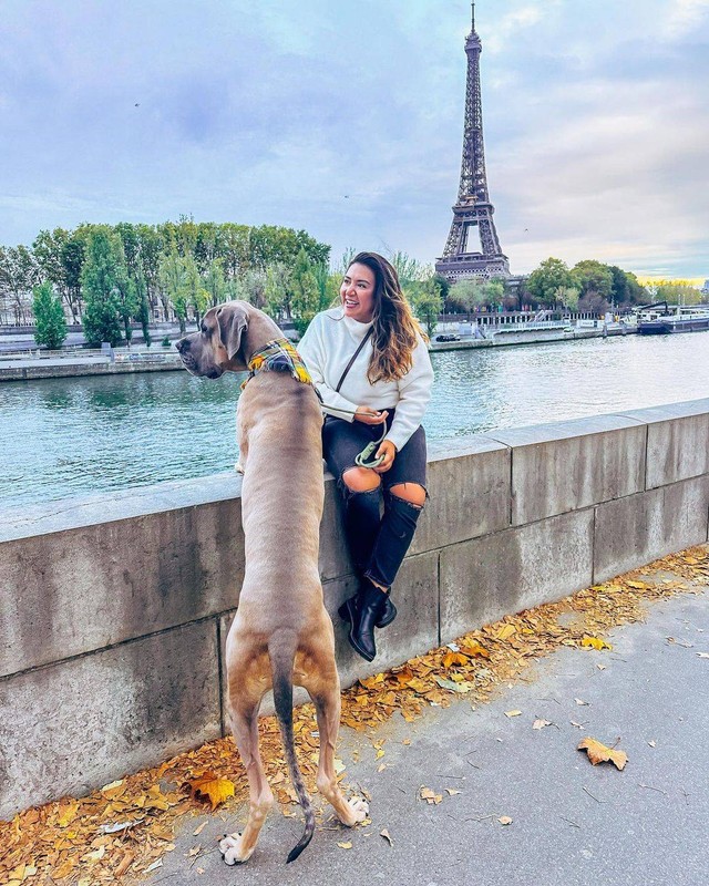 Melanie Demi, traveler yang rela rogoh kocek hampir Rp 1,4 miliar agar bisa traveling bareng tiga anjingnya. Foto: Instagram/@meldemi_