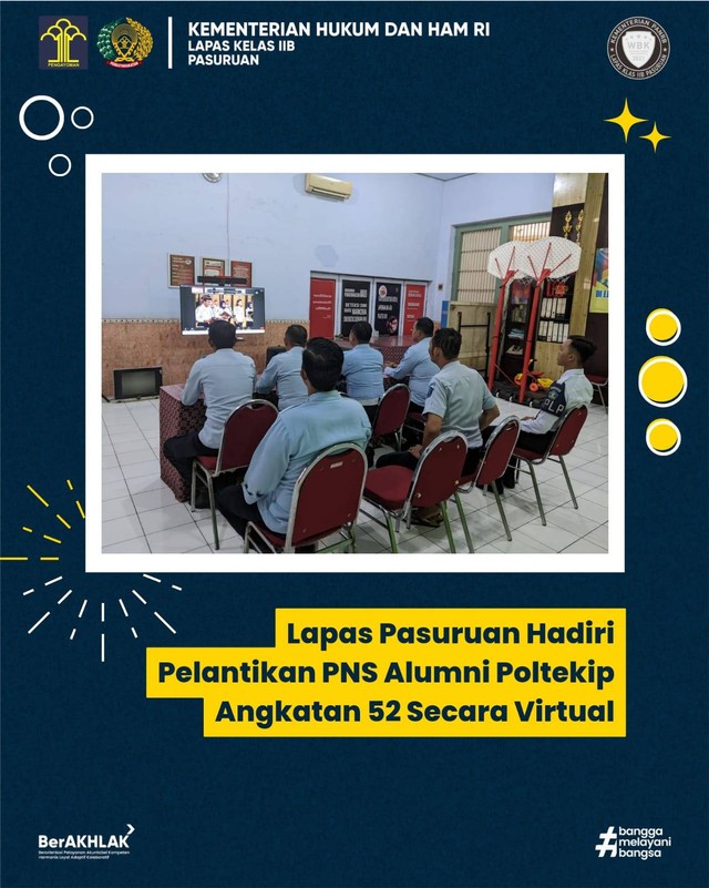 Lapas Pasuruan Hadiri Pelantikan PNS Alumni Poltekip Angkatan 52 Secara Virtual