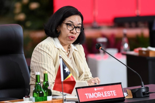 Menteri Luar Negeri Timor Leste Adaljiza Magno berbicara dalam pertemuan ASEAN Coordinating Council (ACC) di Sekretariat ASEAN, Jakarta, Jumat (3/2/2023). Foto: Aditya Pradana Putra/ANTARA FOTO