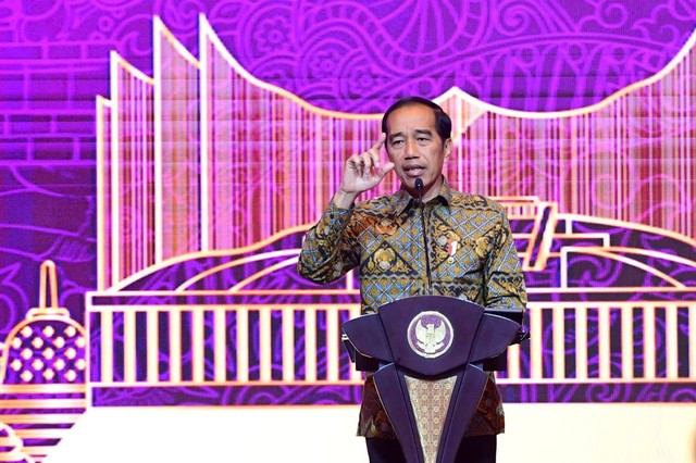 Presiden Jokowi menghadiri Pertemuan Tahunan Industri Jasa Keuangan 2023, Senin (6/2/2023).  Foto: Lukas/Biro Pers Sekretariat Presiden