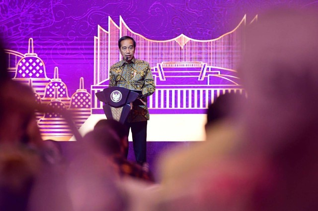 Presiden Jokowi menghadiri Pertemuan Tahunan Industri Jasa Keuangan 2023, Senin (6/2/2023). Foto: Lukas/Biro Pers Sekretariat Presiden