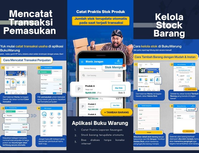 Edukasi pengelolaan stok dengan aplikasi BukuWarung 3 - Foto : Leaflet kegiatan yang diterangkan