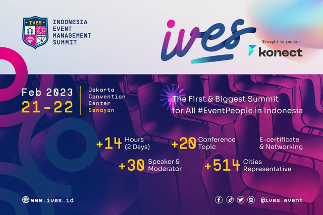 IVES 2023 bersama Konect dan Kemenparekraf diselenggarakan pada 20-21 Februari 2023 di JCC Senayan, Jakarta.