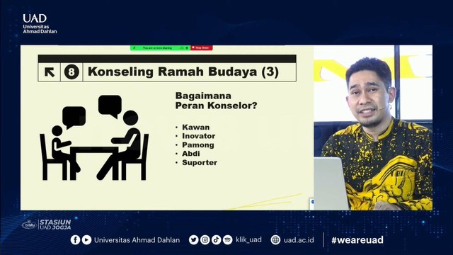 Dr. Wahyu Nanda Eka S, M.Pd., Kons., pemateri seminar daring Guidance and Counseling Magister BK Universitas Ahmad Dahlan (UAD) (Foto: Farida)