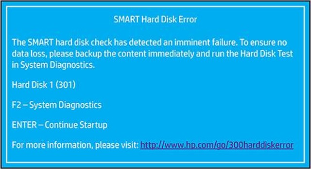 Tampilan SMART Hard Disk Error 301. Foto: HP