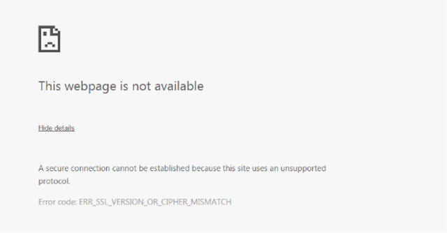 Tampilan ERR_SSL_VERSION_OR_CIPHER_MISMATCH. Foto: Tangkapan layar browser Chrome