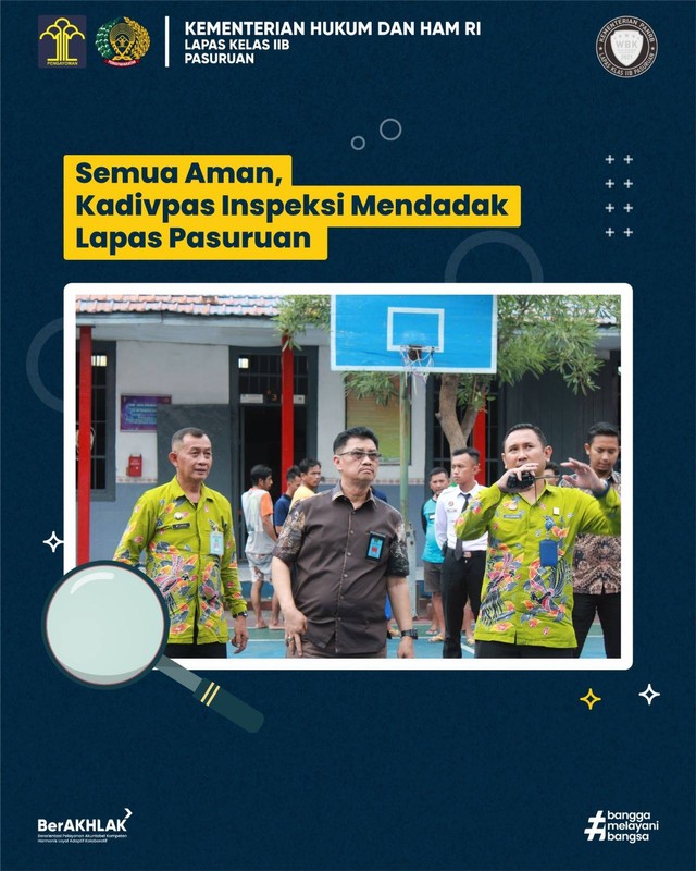 Semua Aman, Kadivpas Inspeksi Mendadak Lapas Pasuruan