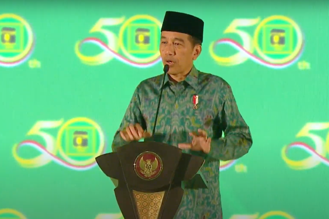 Presiden Jokowi di acara Harlah Ke-50 PPP di ICE BSD, Tangerang, Jumat (17/2/2023). Foto: YouTube/Petiga TV