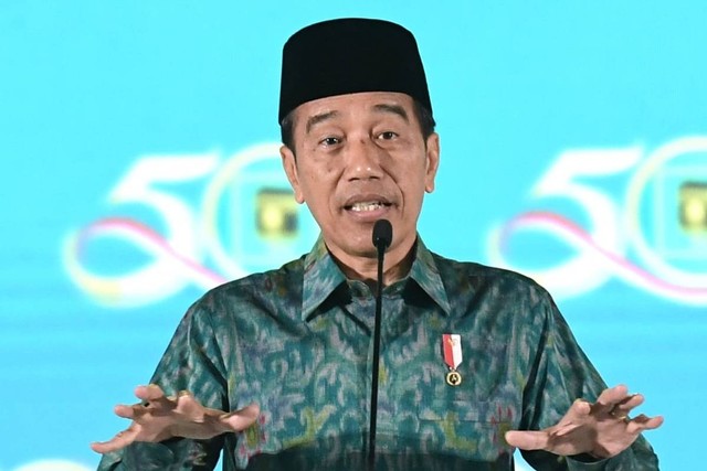 Presiden Jokowi di acara Harlah Ke-50 PPP di ICE BSD, Tangerang, Jumat (17/2/2023). Foto: Kris/Biro Pers Sekretariat Presiden