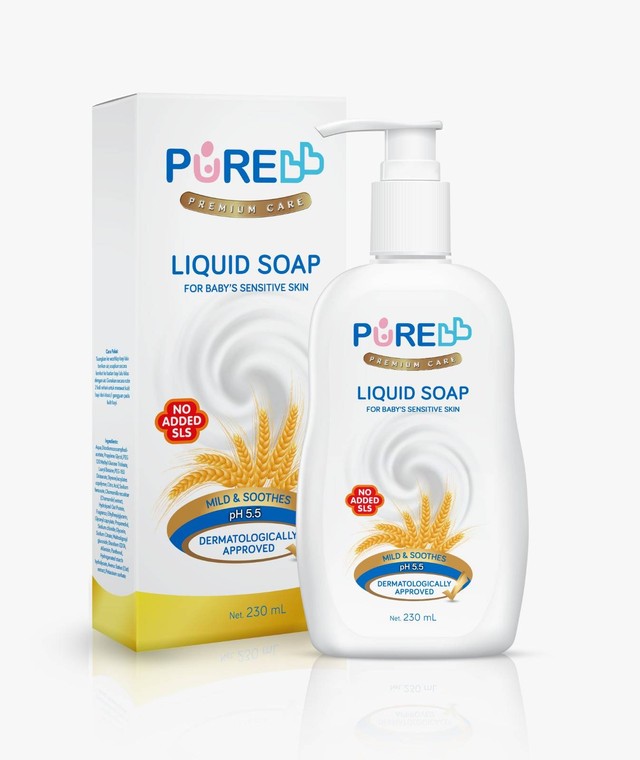 Untuk menjaga kulit sensitif dan mencegah alergi pada bayi, gunakan PUREBB Liquid Soap saat mandi. Foto: dok. PUREBB