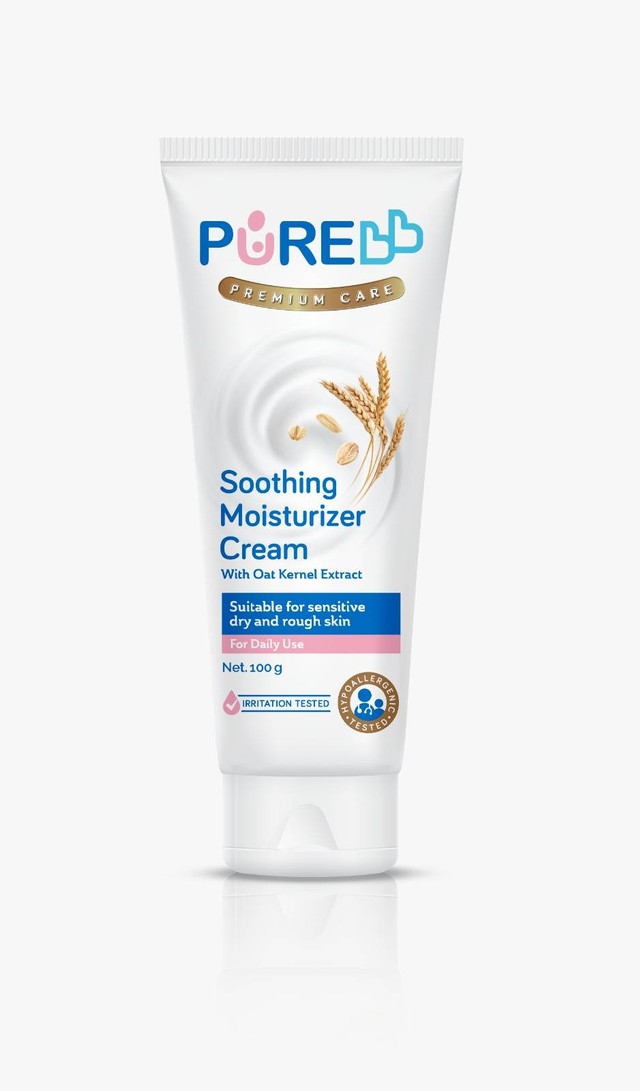 Untuk menjaga kulit sensitif dan mencegah alergi pada bayi, gunakan PUREBB Soothing Moisturizer Cream agar kulitnya lembap. Foto: dok. PUREBB