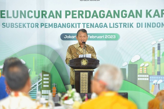 Menteri ESDM Arifin Tasrif resmi luncurkan perdagangan karbon subsektor pembangkit listrik, Rabu (22/2/2023). Foto: Kementerian ESDM