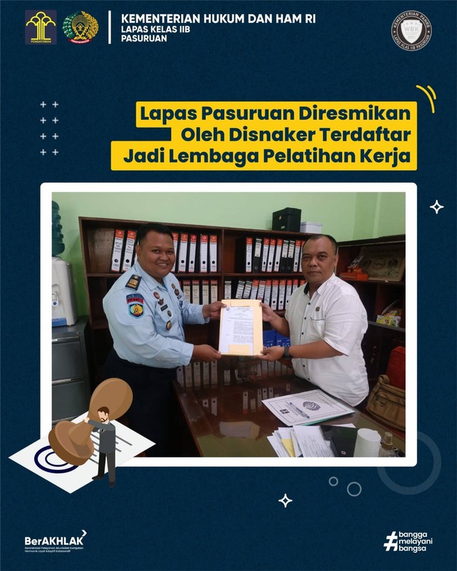 Lapas Pasuruan Diresmikan Oleh Disnaker Terdaftar Jadi Lembaga Pelatihan Kerja 