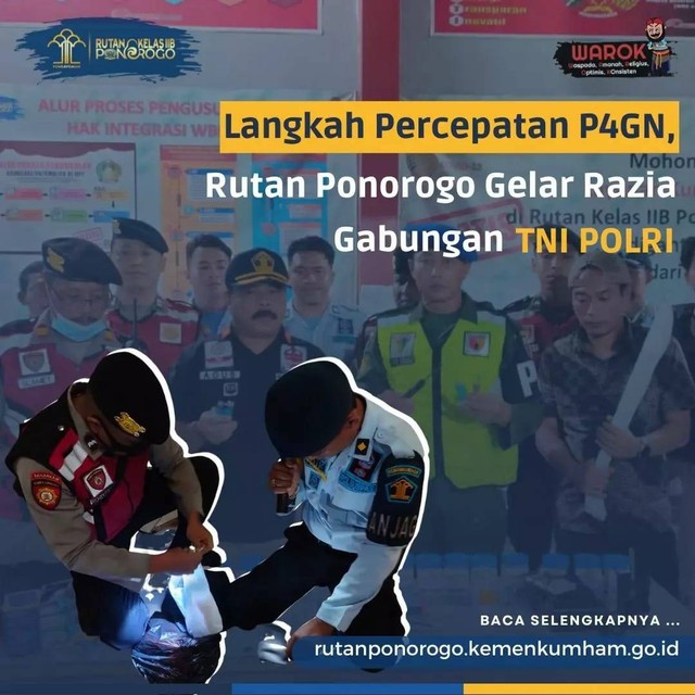 Giat operasi penggeledahan gabungan Rutan Ponorogo, TNI Polisi Militer, dan Polres Ponorogo. Foto : instagram @rutanponorogo