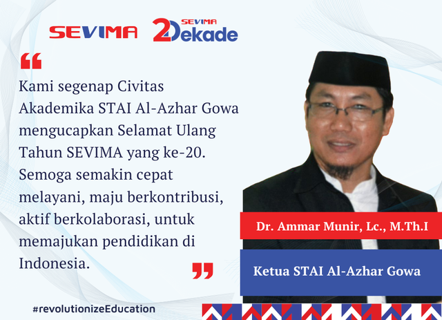 Ketua STAI Al Azhar Gowa Beri Ucapan HUT ke-20 SEVIMA