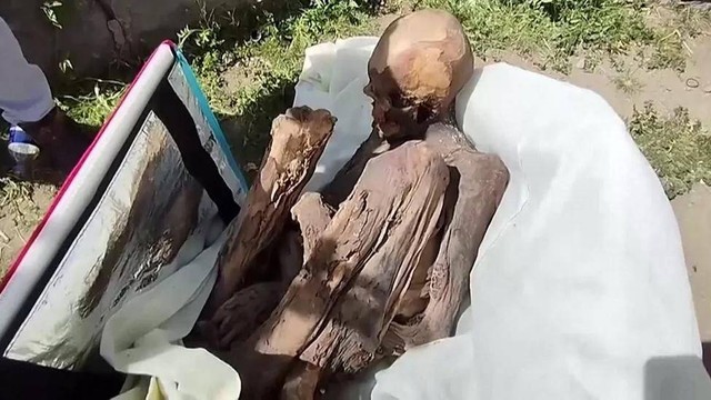 Polisi di Peru menemukan mumi di dalam tas seseorang. 
