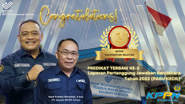 BP3MI Kalsel raih penghargaan Terbaik Ketiga Penyusunan Laporan Pertanggungjawaban Bendahara Kategori Satker Pagu Kecil pada KPPN Awards Tahun 2023