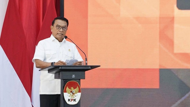 Kepala Staf Kepresidenan Moeldoko menyampaikan closing speech pada acara penandatanganan komitmen pelaksanaan Aksi Stranas di Gedung Juang KPK. Foto: KSP