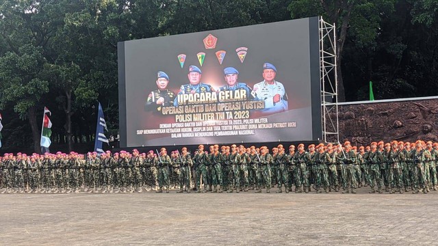 Upacara Gelar Operasi Gaktib dan Operasi Yustisi Polisi Militer di Mabes TNI, Rabu (8/3/2023). Foto: Jonathan Devin/kumparan