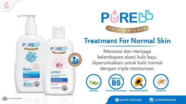 PUREBB Wash dan PUREBB Lotion untuk merawat kulit normal bayi. Foto: Dok. PUREBB 