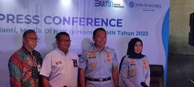 Konferensi pers Jasa Raharja di Trans Hotel, Kota Bandung, terkait mudik, Rabu (15/3/3034). Rachmadi Rasyad/kumparan