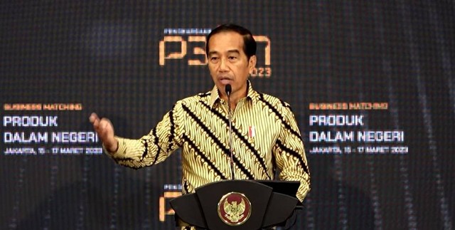Jokowi saat membuka Business Matching: Belanja Produk dalam Negeri di Istora Senayan, Jakarta, Rabu (15/3). Dok: Istimewa
