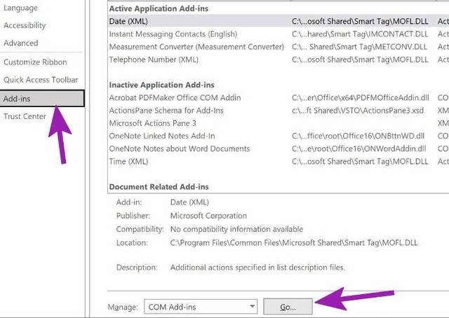 Menonaktifkan atau Menghapus Add-in pada Word. Foto: GuidingTech.