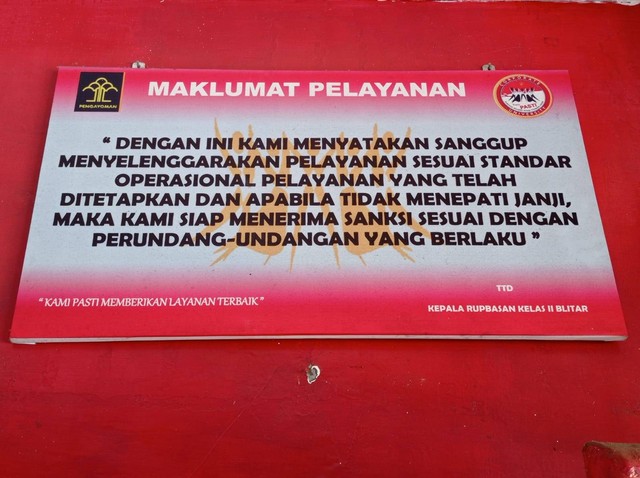 Isi maklumat pelayanan Rupbasan Blitar