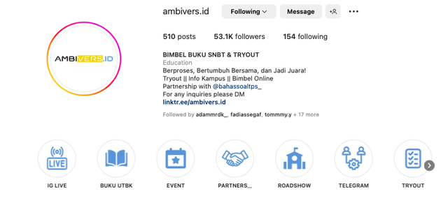 Startup pendidikan Indonesia, Ambivers.ID. Sumber: instagram @ambivers.id.